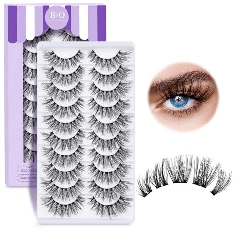False Eyelashes P10 B&Q 10 Pairs Fake Lashes Wimpern Extensions Cat Eye Fluffy Cluster Lashes Falsche Wimpern Eizelne Wimpern Wispy DIY Lash Extension Natürliche(Fake lashes-P10,10 Pairs)