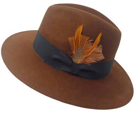 HEYANN Fedora Hut für Herren Damen, Wollfilz Herrenhut mit Breiter Krempe Fedora Hut Derby Cap Jazz Gentleman Hut Trilby Caps Panama Hut Jazz Hüte (M/L, Kaffee)
