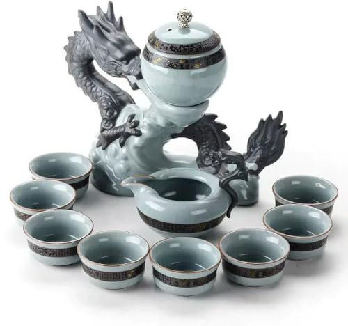 JIEDA Drachen-Teeservice Kung-Fu-Teeservice aus Knochen Teekanne und Teetassen-Set Reise-Teeservice