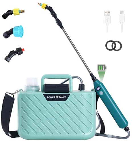 DOUBFIVSY 5L Pulverizador Eléctrico para Plantas, Pulverizador a Presión a Batería Recargable, Pulverizador de Jardín AutoPump con 3 Boquillas Regulable, Nivel de Batería Visible (Verde)