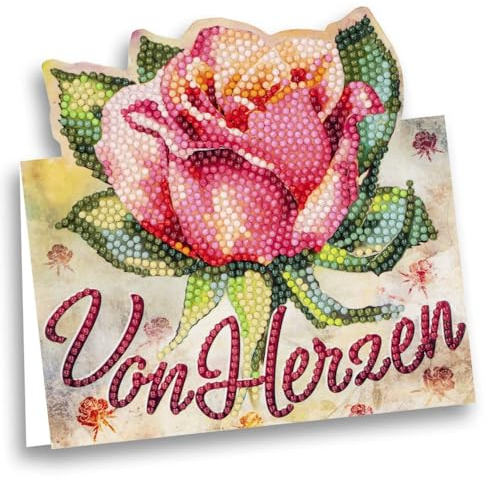 Ideen mit Herz | Diamond-Painting Aufstellkarte | Geburtstag | Genesung | Dekoration | 370 g/m² | 16,3 cm x 16 cm | inkl. Umschlag & Werkzeug (Rose von Herzen)