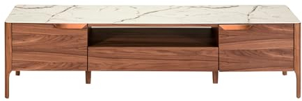 Ángel Cerdá - Meuble TV en Noyer et Fibre de Verre avec Effet marbré - Meuble TV en Bois avec tiroir et Portes à Fermeture Progressive - Moderne, Durable et Fonctionnel - 180 x 45 x 50 cm