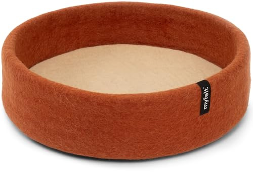 myfelt Lora Schurwolle-Hundekorb, Rostrot mit beigem Inlay, 40 x 13 cm