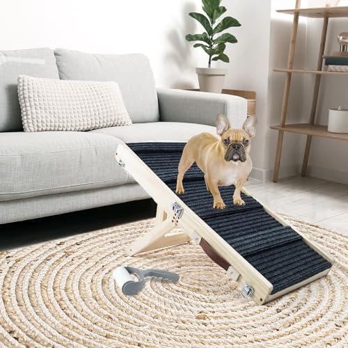 Umtiti Wooden Folding Portable Pet Ramp. 4 Levels Adjustable 8 to 14 with Non-Slip 4 Paw Traction Mat for Small Doggie Small Pet. Dog Ramps-66GY,UK