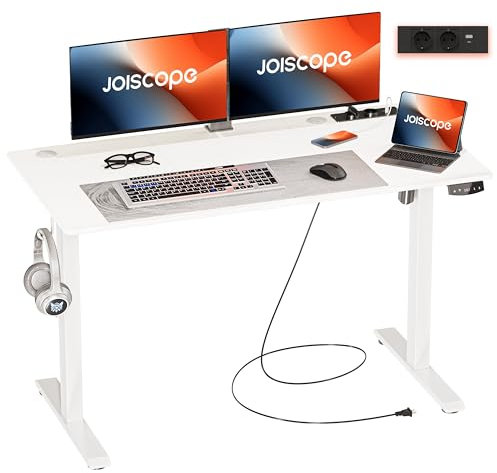 JOISCOPE Höhenverstellbarer Schreibtisch, Lagerhöhe Bürotisch, Elektrischer Schreibtisch mit Steckdose und USB & Type-C, Computertisch Ideal für Büro- und Heimschreibtisch, 120cm, Weiß