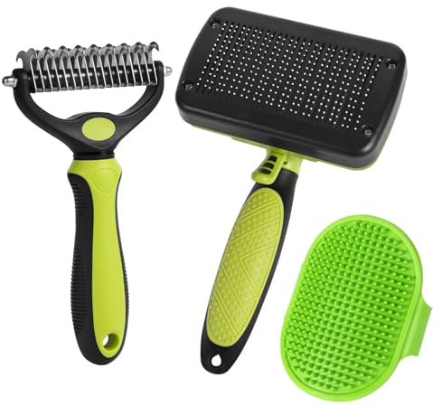 Tahbarshi 3 Pack Self Cleaning Slicker Dog Hair Brush Cat Comb, Double Sided Undercoat Rake Dematting Deshedding Tool, for Dogs & Cats Cat Massage Comb Multifunctional Cat Grooming Brush (Green)