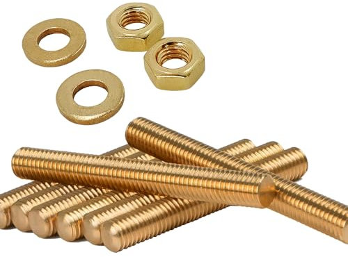 Foyoram Bulloni filettati M4 x 40 mm, filettatura metrica, 10 pezzi, dadi a disco, 20 pezzi, barre filettate, in ottone CuZn40Pb2 (M4 x 40 mm)