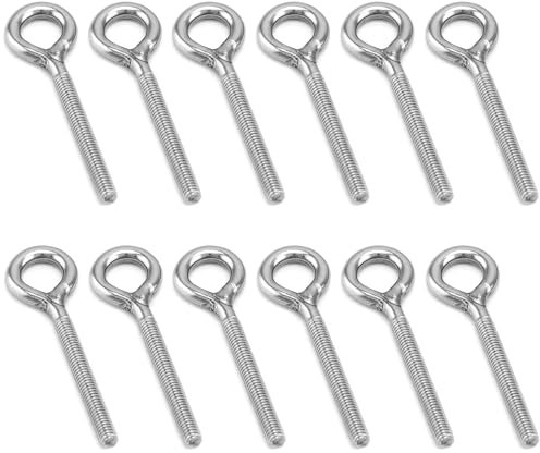 Vite a occhiello M4, vite a occhiello, viti a occhiello da 12 pezzi, viti a occhiello in acciaio inossidabile con albero lungo, anelli a vite saldati, per il ruolo di fissaggio e sospensione