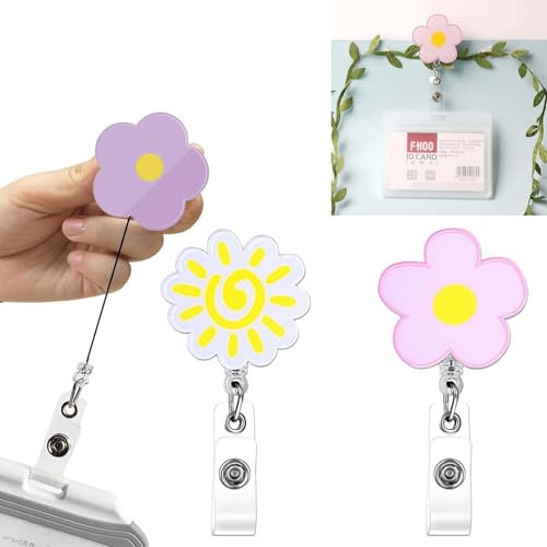 2 pezzi di carta d'identità con clip, simpatico porta badge infermiere, portachiavi allungabile, portachiavi con fiori, clip per badge per porta carte d'identità