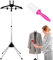 Steamer Stand, Folding Telescopic Clothes Steamer Holder, Height Adjustable Steamer Stand For Clothes,Handheld Garment Steamer Rack Clothes Hanger for Home Steam Ironing (Black with Lint Remover)