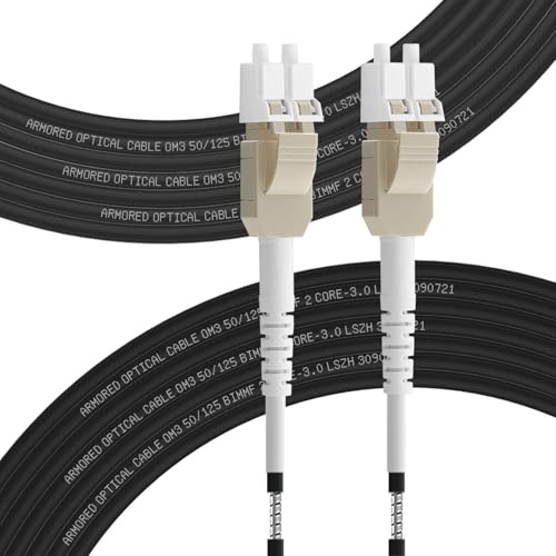 FLYPROFiber Gepanzert OM3 LC auf LC LWC Gglasfaser-Kabel Multimode 25M | 50/125um, Glasfaserkabel Outdoor Uniboot Duplex Kabel 10GB/40GB, 10m-200m, 3mm LSZH