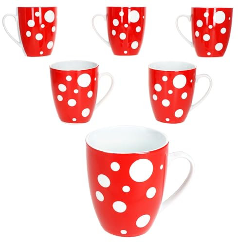 MamboCat Pula rot 6er Set Kaffeebecher I 300 ml I Porzellan-Becher mit Henkel & Punkten für 6 Personen I Tassen für Heißgetränke wie Tee, Kakao & Co