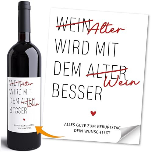 Moonworks® Weinetiketten personalisiert Flaschenetiketten selbstklebend Geschenkidee Geburtstag Besondere Anlässe Weingeschenk Schwarz unisize