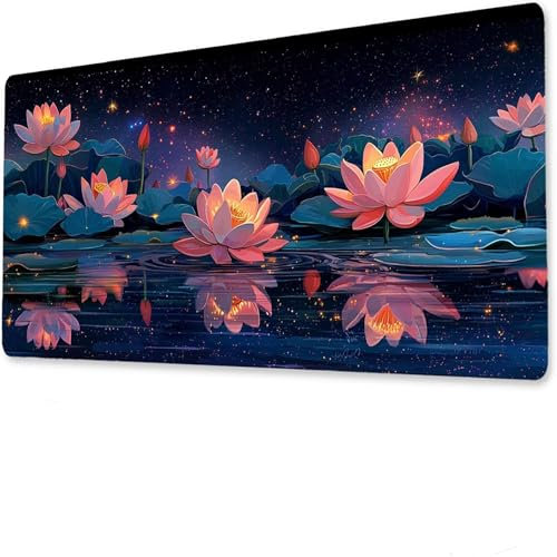 Lotus Mouse Pad Mat, Tapis de Souris Gaming XXL 1600x800x4mm, sous-Main Bureau Gamer, Tapis Table Joueur sans Couture Extra Large, Base antidérapante, Clavier Preuve de l'eaueau W-2