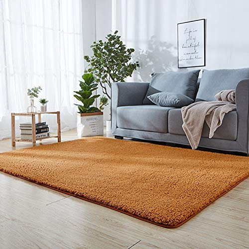Flauschiger Teppich im modernen Stil, 140 x 190 cm, für Wohnzimmer-Dekor, seidig weiche, rutschfeste Felldecke mit 8 starken klebrigen Teppichaufklebern, leicht zu reinigen, ideal für Schlafzimmer,