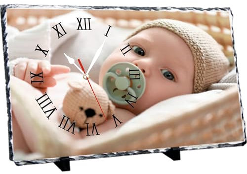 PELUSCIAMO Cornice Pietra Ardesia Rettangolare con Orologio Personalizzabile 25x40 cm Gadget Personalizzato PS 13103