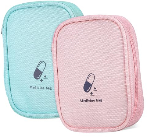 minkissy Medikamenten Tasche aus Oxford Stoff mit Mehreren Fächern Vielseitiger Medikamententaschen Organizer für Wandern und Autofahren 2 Stück-Pack Notfalltasche mit Großer Kapazität