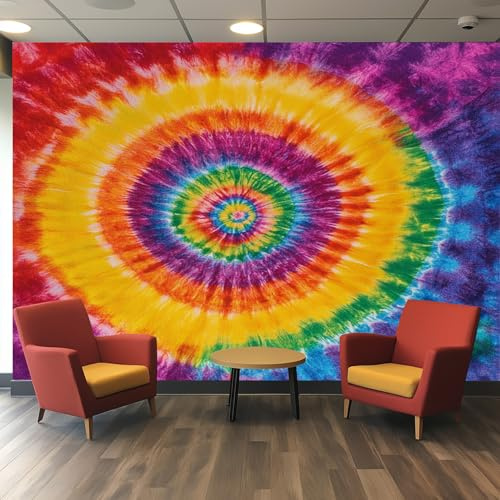 Tie Dye Wallpaper - Colorful Rainbow Spiral 60's Hippie Wall Mural - Wall Murals for Living Room Bedroom - Photo Wallpaper & Home Decor Art - 315 x 215 cm G477
