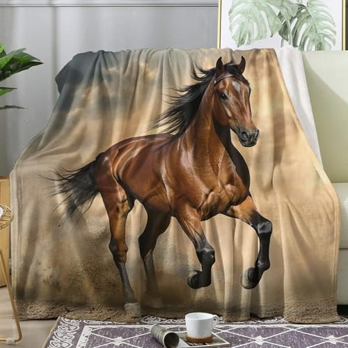 Generisch Kuscheldecke Pferd Motiv, Wüste Tier Decke 200x200, Fleecedecke Flauschig für Sofa Couch, Zimmer Deko & Geschenke, Sofadecken Kuschelig Weich (C147)