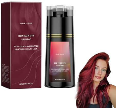 Haarfärbeshampoo, Instant Hair Dye Shampoo, Färbt das Haar innerhalb von Minuten, Langanhaltend, Natürlich Geschmeidig, Pflegend und Glänzend, Für alle Haartypen Geeignet, Red-200ml