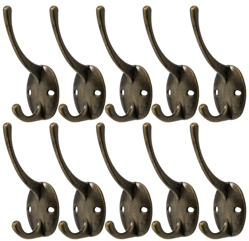 Mokife Garderobenhaken Vintage Bronze, 10 Stück Kleiderhaken mit Schrauben Haken Garderobe Doppelt Wandhaken Metall für Jacken, Hüte, Schlüssel, Taschen
