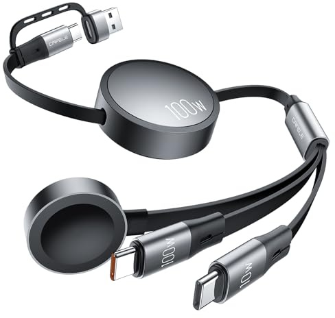CAFELE 100W USB-C Câble Multi 6 en 1 Pour App1e Watch,Câble Rétractable à PD3.0 5A Charge Rapide,Câble Chargeur Multi Embout für 17/Pro Max,16/16e,15Plus,MaBook,Pad,Watch Serie 10/9/8/7/6/5/4/3