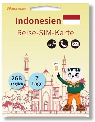 Indonesien Reise-SIM-Karte – 5G/4G LTE Highspeed-Daten – Prepaid & kein Roaming – 2 GB für 7 Tage – Einfache Aktivierung für Touristen und Geschäftsreisende