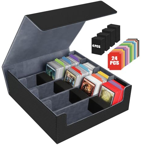 Karten Box für 3200+ Karten, Sammelkarten-Aufbewahrungsboxen mit 24 Bunt Trennwänden, 4 Schaumblöcke, Premium Magnetic Deck Boxen, PU Leder Deck Case für TCG Magic The Gathering Karten (Schwarzgrau)