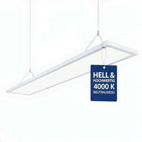 Jalama LED Pendelleuchte 120x30 cm – 40W, 4000 lm, 4000K Neutralweiß, Blendfrei UGR<19, Backlight, 50.000h Lebensdauer, Premium Lifud LED-Treiber, IP40, Seilaufhängung – Büro & Gewerbe Beleuchtung