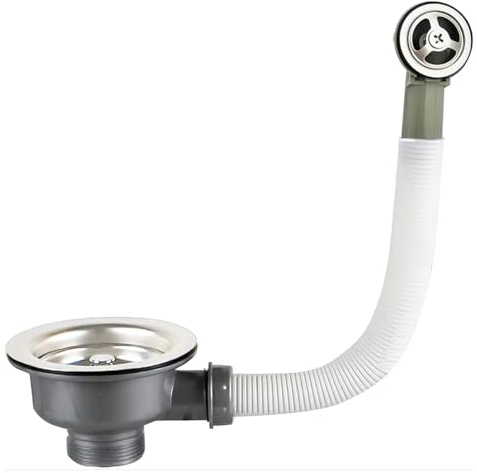 DUZEPA Desagüe para fregadero de cocina, cesta coladora de acero inoxidable de 110 mm con rebosadero redondo
