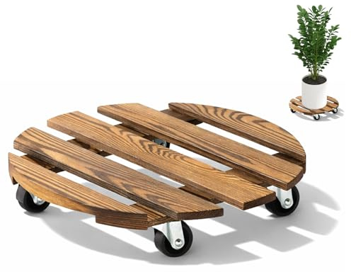 Pflanzenroller Rund 40x40cm, 1 Stuck Blumenroller Rollbrett Rund, Pflanzen Rollbrett Tragkraft 90Kg, Pflanzenroller Outdoor, Blumentopf Untersetzer Mit Rollen, Blumenuntersetzer Rund mit Rollen