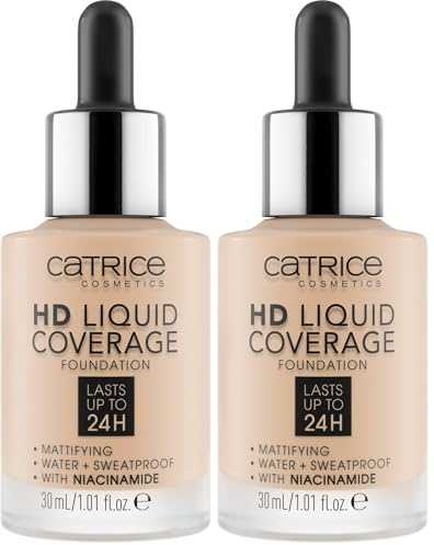 Catrice HD Liquid Coverage Foundation, Nr. 010, Nude, langanhaltend, mattierend, matt, für unreine Haut, vegan, ölfrei, wasserfest, ohne Parabene, 2er Pack (30ml)