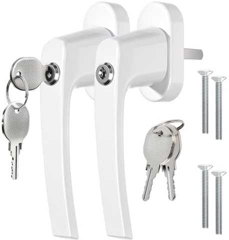 GANZTECH 2 pieza blanca Manija de ventana bloqueable, fabricada con una base de aleación de zinc de alta precisión y una manija de aleación de aluminio de grado espacial,emparejado con 2 llaves.