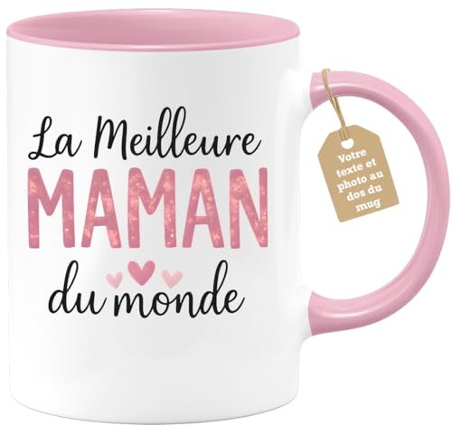 quotedazur Café-Croissant - Mug Personnalisé Maman Texte Photo - Tasse Fête Des Mères La Meilleure Maman Du Monde - Cadeau Drôle Mamounette - Rose/céramique