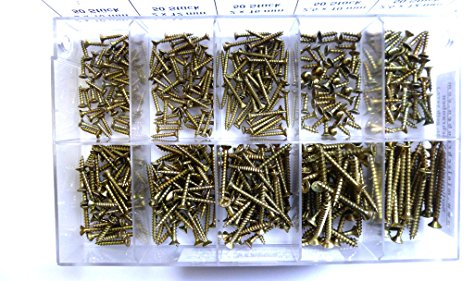 Sortimentskasten mit 470 Stück kleinen Spanplattenschrauben aus Stahl gelb verzinkt (ab 2x10mm), Kreuzschlitz, Senkkopf. Minischrauben Sortiment inkl. beschrifteter Box