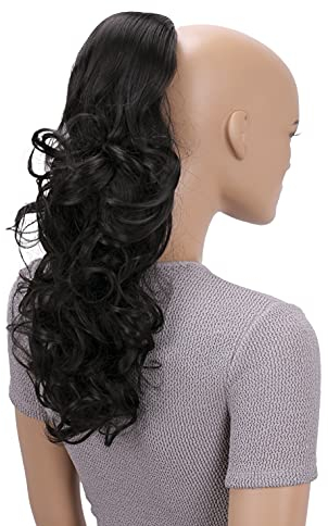 CAISHA 45cm Lang Haarteil Zopf Pferdeschwanz Haarverlängerung Mit Kordelverschluss Voluminös Gelockt Schwarzbraun PH19