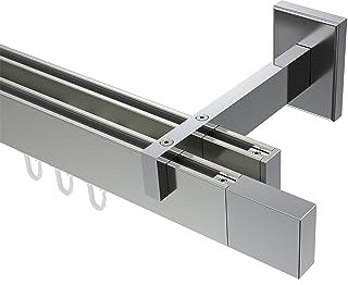 Interdeco Innenlauf Gardinenstangen eckig Edelstahl Optik/Chrom 2-läufig Typ 10212922, 220 cm