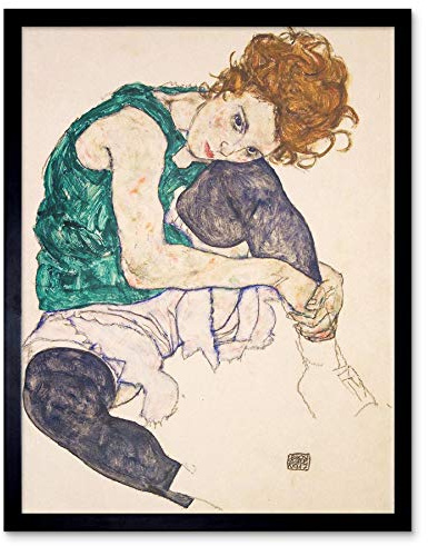 Wee Blue Coo Egon Schiele Seated Woman Legs Drawn Up Adele Herms Painting Art Print Framed Poster Wall Decor Kunstdruck Poster Wand-Dekor-12X16 Zoll