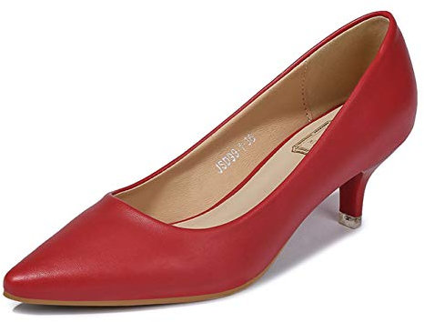 Lnafan Women's Ladies' Slip On Kitten Heels Court Shoes Dress Pumps Office Work Shoes Red Size 5UK