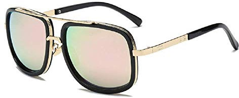 Sonnenbrille für Herren - Tony Stark - Iron Man - Vintage - Retro - Boy - Spiegel - goldener Rahmen - rosa Linse