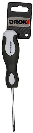 OROK - Tournevis cruciforme, Tournevis Plat - PH0-0 x 75 mm - Lame traversante - Outil à Main en Acier allié doté d'une poignée en Plastique - Tournevis cruciforme 0x75 mm - Pratique