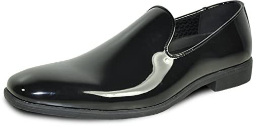 VANGELO Vallo-3 King-5 Herrenschuh, Slipper, formeller Smoking, Abschlussball, Hochzeit, Ortholite-Einlegesohle, mittlere und breite Weite, Schwarz Lack, 42 EU