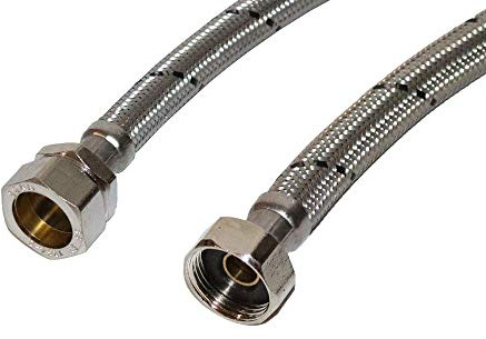 Aumix x2 (Pair) 22mm x 3/4” inch 12mm Bore 500mm Flexible Braided Pipe Bathroom Tap Connector Hose WRAS Approved