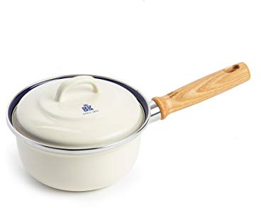 BK Indigo Holländisches Erbe Emaillierter Kochtopf mit Deckel mit PFAS-Freier Keramik-Antihaftbeschichtung, 16 cm/1,2 Liter, Induktion, Spülmaschinenfest, Backofenfest, Crème