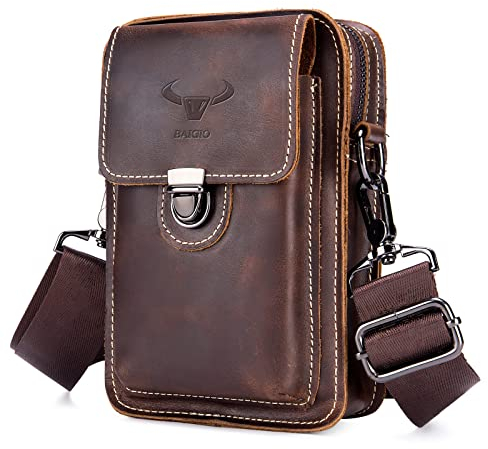 UBORSE Gürteltasche Leder Herren Hüfttasche mit Gürtelschlaufe Handytasche mit Geldbörse Vintage Kleine Umhängetasche Schultertasche Vertikale Handyhülle Geldbeutel 7 Zoll Braun