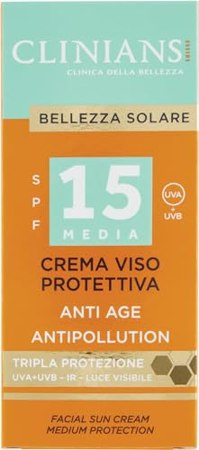 Clinians Bellezza Solare Crema Viso Protettiva SPF15 Anti Age e Antipollution, 75g