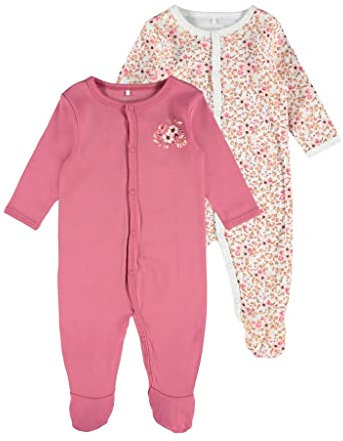 NAME IT Baby Mädchen Schlafanzug 2er-Pack mit Füßen Rose Wine-80
