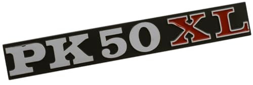 Schriftzug Emblem für PK 50 XL Seitenhaube - Alu/Rot/Schwarz, 128x18mm, 75mm Lochabstand