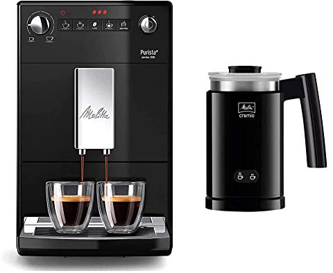 Melitta Automatic Espresso Machine, Purista Model, F230-102, Black, series 300 & 6758122 Cremio II Milk Frother, Bamboo, 450 W, Black
