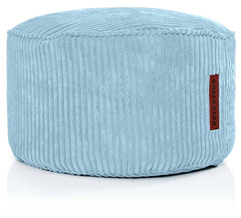 Green Bean Pouf-Kissen 45x25cm mit EPS-Perlen Füllung & Cordstoff Bodenkissen Liegekissen Sitzkissen Sitzhocker Sessel Kinder Erwachsene Stoff Hocker Ablage Hellblau